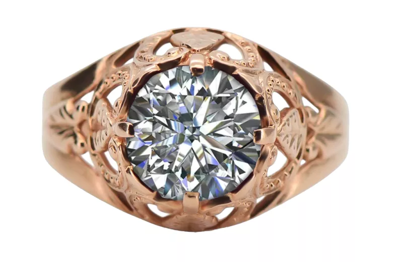 Kubické zirkonie. Originální vinobraní 14K produkt s růžovým zlatým kroužkem vinobraní VRC080R